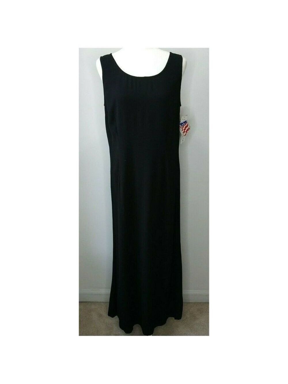 CAbi Carol Anderson Vintage Sleeveless Black Maxi Dress Sz M Stretch Rayon Y2K